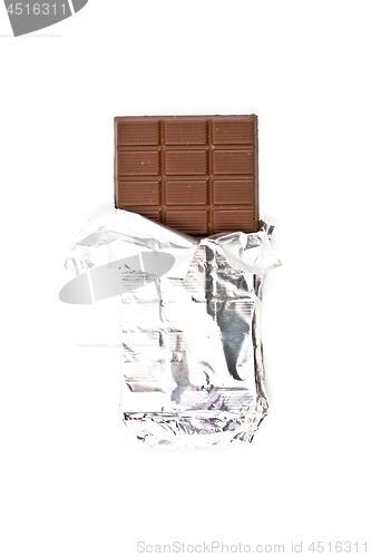Image of Chocolate bar in foil isolated on white background.
