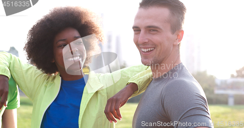 Image of Portrait of multiethnic group of young people on the jogging