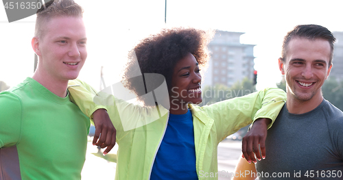 Image of Portrait of multiethnic group of young people on the jogging