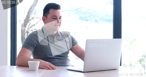 Image of man drinking coffee enjoying relaxing lifestyle