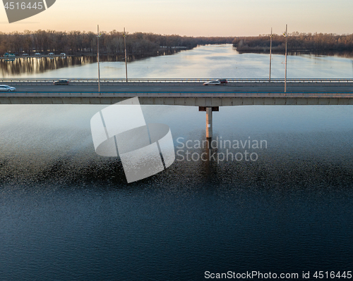 Image of Aerial view of the North bridge with car traffic in Kiev, Ukraine