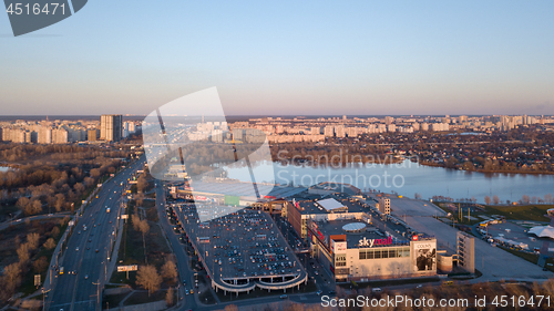 Image of Kiev, Ukraine - April, 8 : Shopping Center SkyMall and Sky Family is an amusement park with large parking for cars