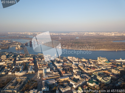 Image of Aerial view Dnieper River and Podolsky District, Kiev, Ukraine