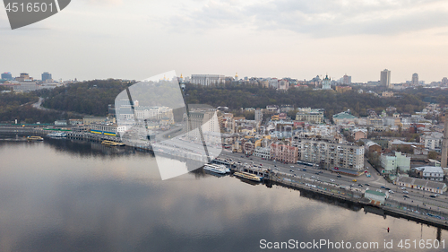 Image of Panoramic view of Kiev historical district Podol with river Dnieper, Kiev, Ukraine