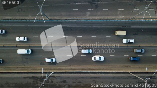 Image of Kiev, Ukraine.- February 02,2018: Aerial view of road automobile traffic of many cars, transportation concept