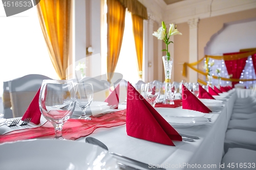 Image of Large dining hall with tables set up