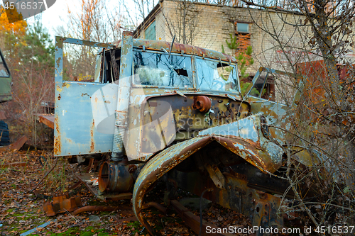 Image of Abandoned truck left outside at Chernobyl Fire station