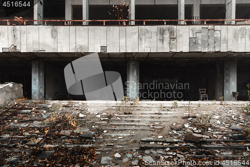 Image of Abandoned building exterior in the city of Pripyat 2019