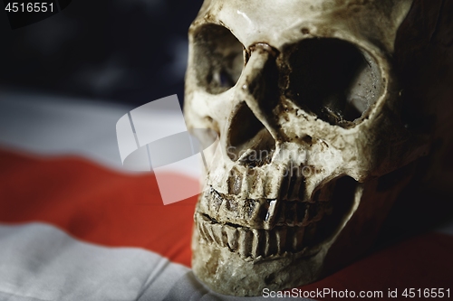 Image of Human skull against american flag