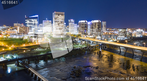 Image of Night Scene Downtown City Skyline Riverfron Park Richmond Virgin