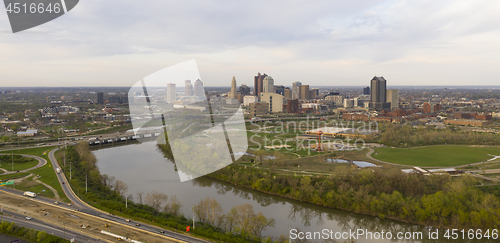 Image of Sunset comes to the downtown urban core of Columbus Ohio 