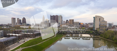 Image of Aerial View over the Columbus Ohio Skyline Featuring Scioto Rive