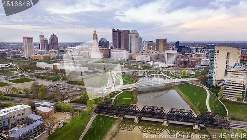 Image of Aerial View over the Columbus Ohio Skyline Featuring Scioto Rive