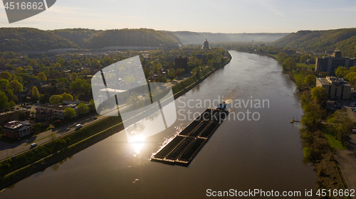 Image of Barge Carries Coal Along Kanawha River and Charleston West Virgi