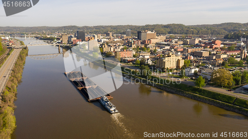 Image of Barge Carries Coal Along Kanawha River and Charleston West Virgi