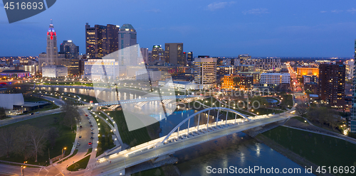 Image of Night Falls on the Downtown Urban Core of Columbus Ohio