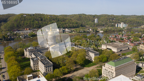 Image of Scaffolding Surrounds the Capital Dome Supporting Workers in Cha