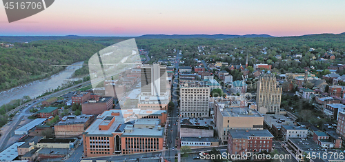 Image of The James River Flows Quietly by Downtown City Skyline and Build