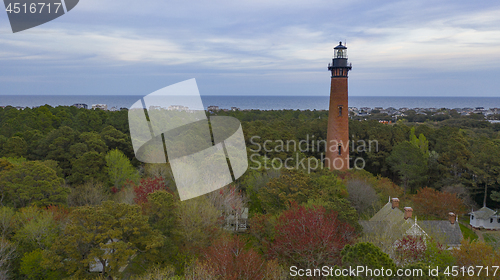 Image of Sun Setting at Currituck Lighthouse Outer Banks North Carolina