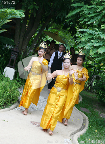 Image of SAMUI - AUGUST 1: Traditional Thai dancers perform during a wedd