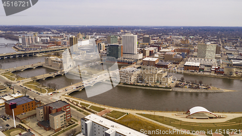 Image of Aerial Perspective of Cedar Rapids Iowa Urban Waterfront