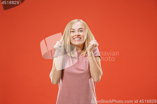 Image of Winning success woman happy ecstatic celebrating being a winner. Dynamic energetic image of female model