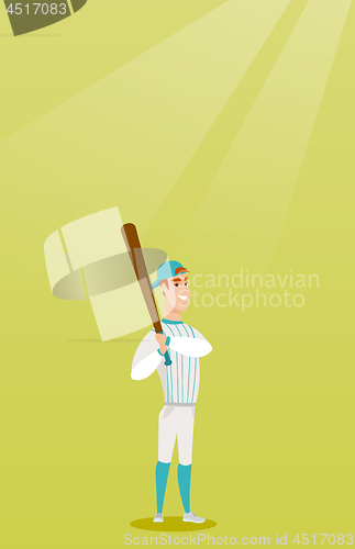 Image of Young caucasian baseball player with a bat.