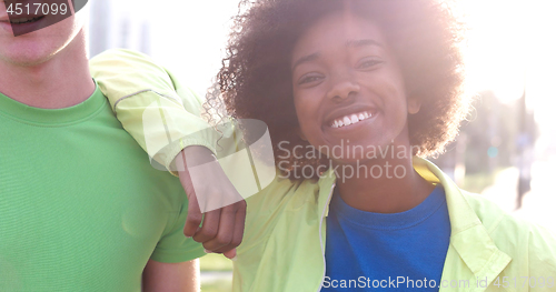 Image of Portrait of multiethnic group of young people on the jogging