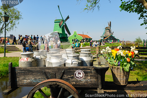 Image of Traditional Dutch village houses in Zaanse Schans, Netherlands