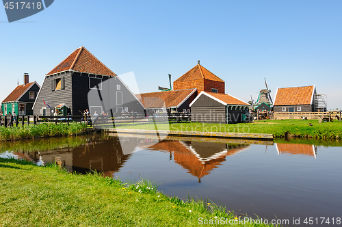 Image of Traditional Dutch village houses in Zaanse Schans, Netherlands