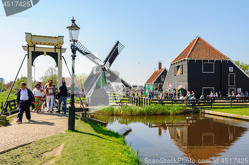 Image of Traditional Dutch village houses in Zaanse Schans, Netherlands