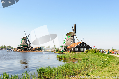 Image of Traditional Dutch village houses in Zaanse Schans, Netherlands