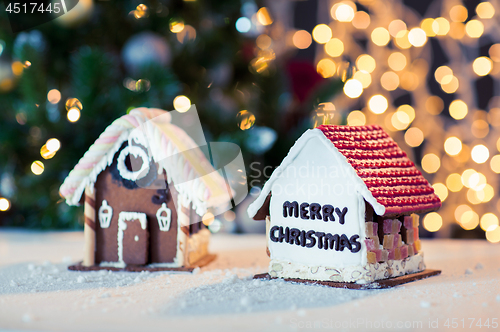 Image of close up of christmas gingerbread houses