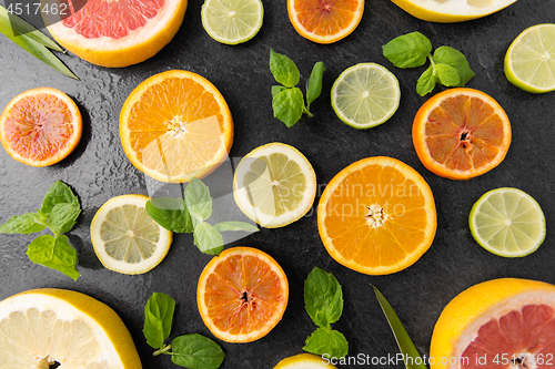 Image of close up of different citrus fruit slices