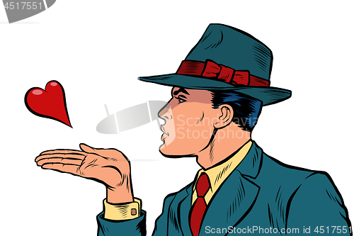 Image of man air kiss isolate on white background