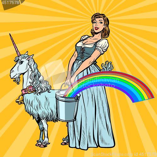 Image of unicorn rainbow woman with bucket