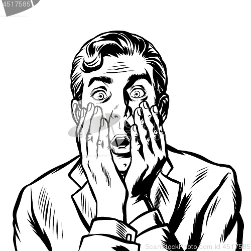 Image of surprised man businessman covered his face with his hands