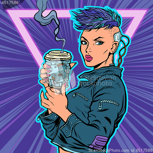 Image of cyber woman drinks drink