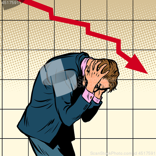 Image of businessman panic falling chart