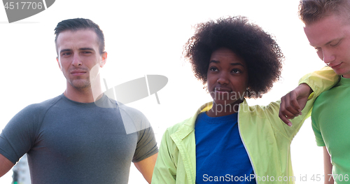 Image of Portrait of multiethnic group of young people on the jogging