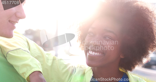 Image of Portrait of multiethnic group of young people on the jogging