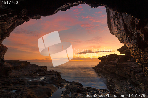 Image of Cave views to ocean sunrise