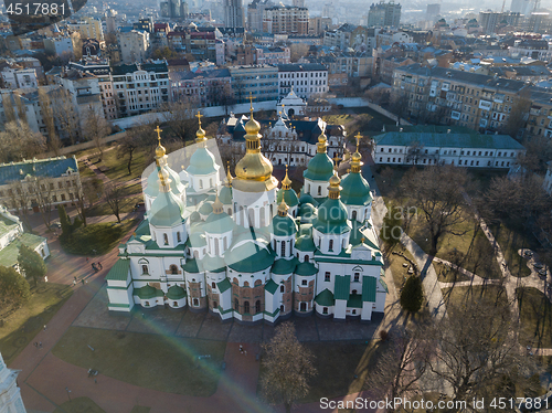 Image of View from the drone of the Cathedral of St. Sophia Cathedral in Kiev city, Ukraine.