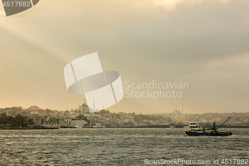 Image of Landscape panoramic view from the sea to the historical part of Istanbul, Turkey.