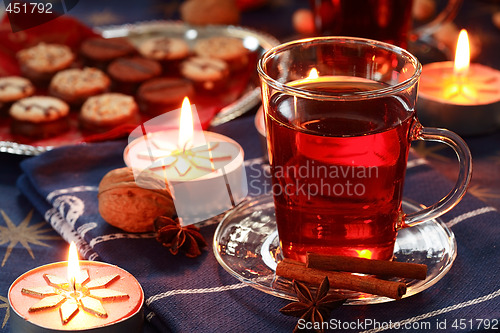 Image of Hot drink with Christmas cookies