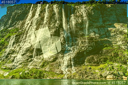 Image of Geiranger fjord, waterfall Seven Sisters. Beautiful Nature Norwa