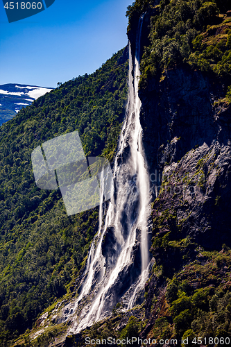 Image of Geiranger fjord, waterfall Seven Sisters. Beautiful Nature Norwa