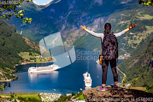 Image of Geiranger Fjord Beautiful Nature Norway.