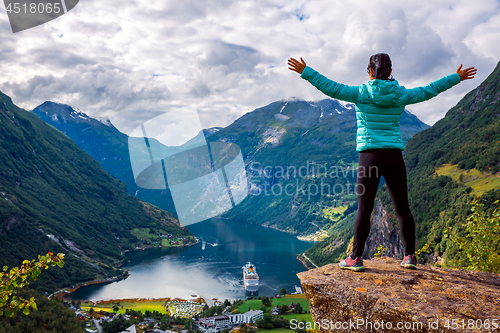 Image of Geiranger Fjord Beautiful Nature Norway.