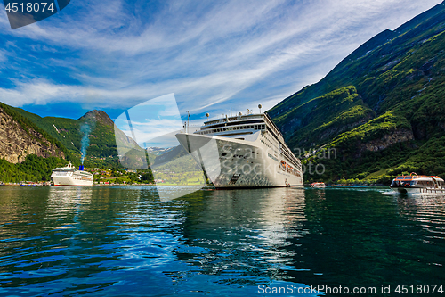 Image of Cruise Liners On Geiranger fjord, Norway